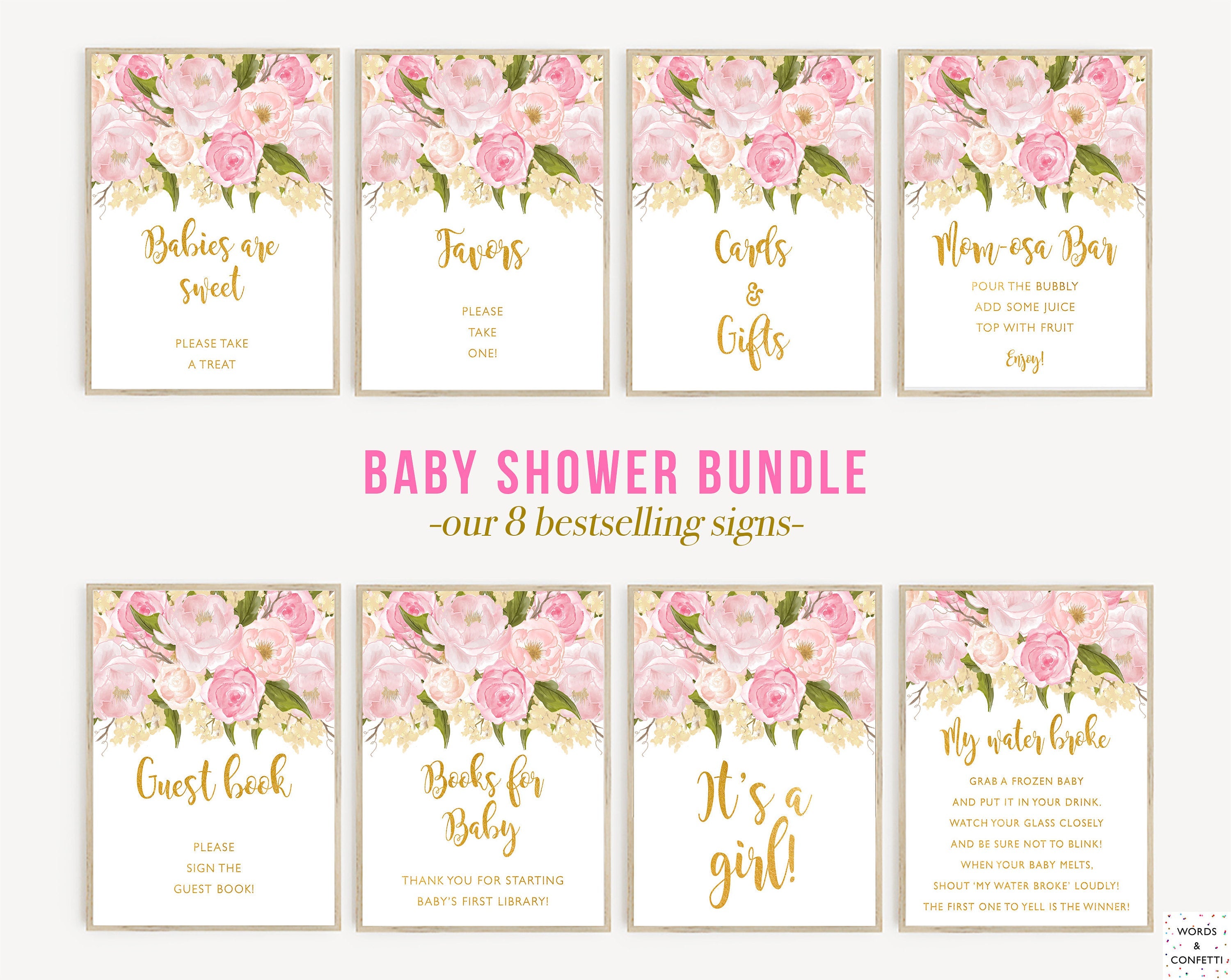 Pink & Gold Baby Shower Signs